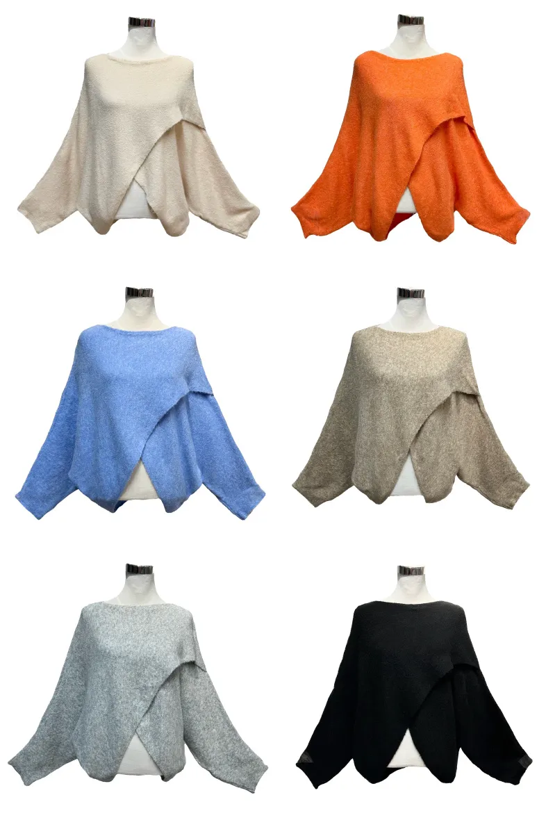 Asymmetrischer Cape-Pullover mit langen Ärmeln