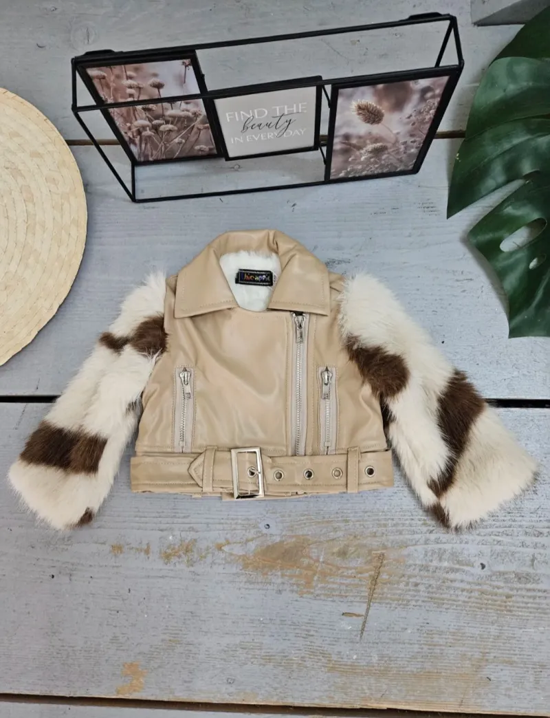 Baby-Mädchen-Bodysuit im Perfecto-Stil mit Jacke aus Kunstleder