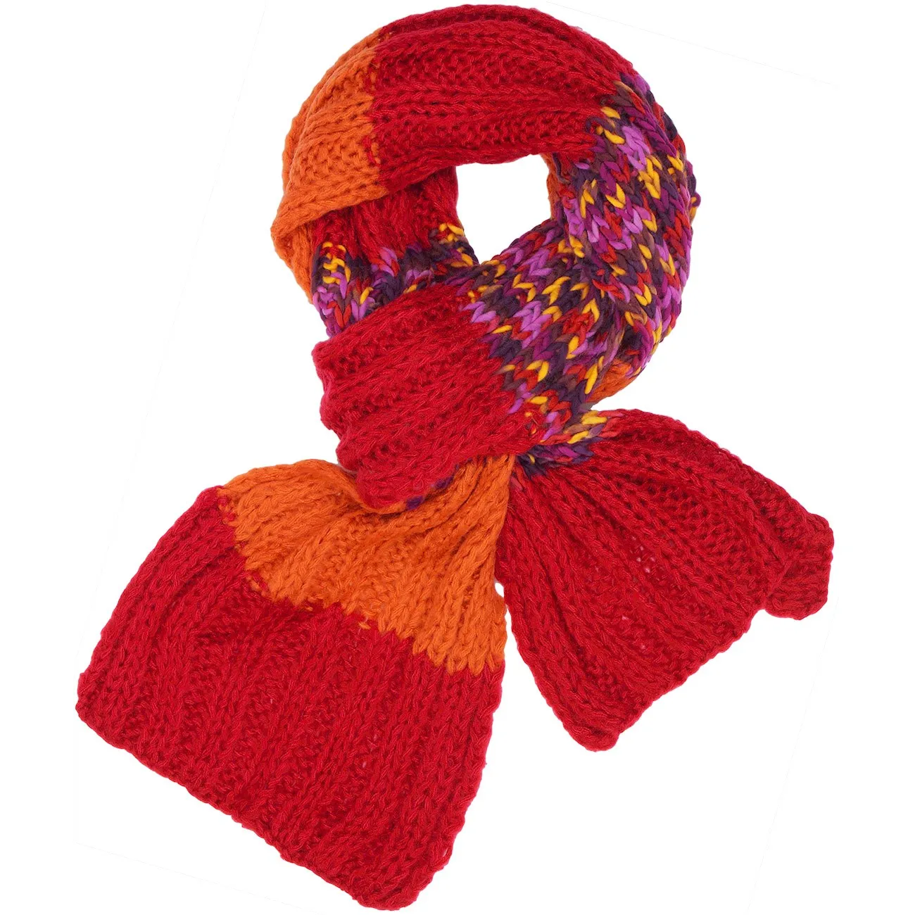 CASPAR Damen Grobstrick Schal zweifarbig mit buntem Dekor - viele Farben - SC226
