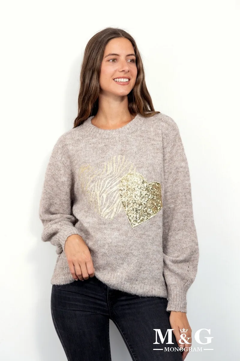 Duo-Herzen-Pullover mit Pailletten und schillerndem Aufdruck