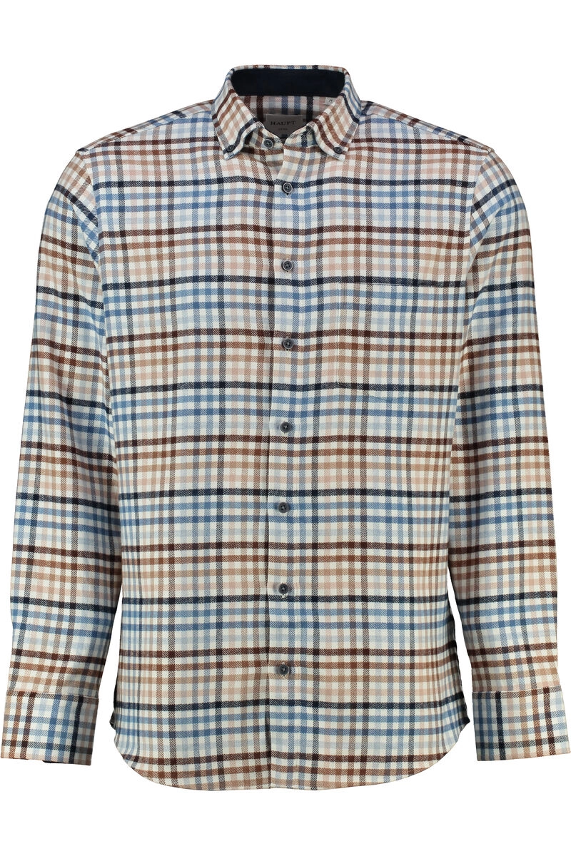 HAUPT Flanell Hemd braun kariert Modern Fit Langarm Button-Down