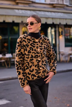 Jacke mit Leopardenmuster und Moumoute-Effekt