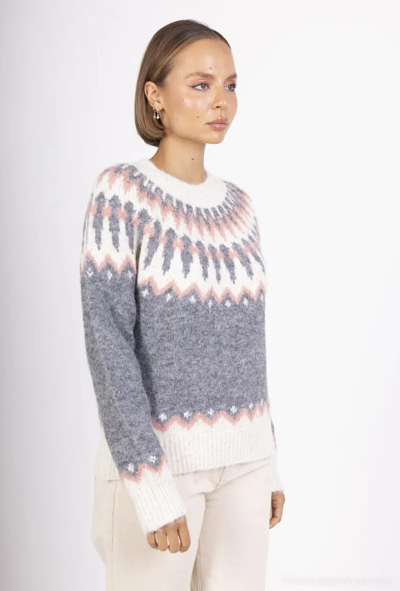 JOANIE bedruckter Pullover mit hohem Kragen