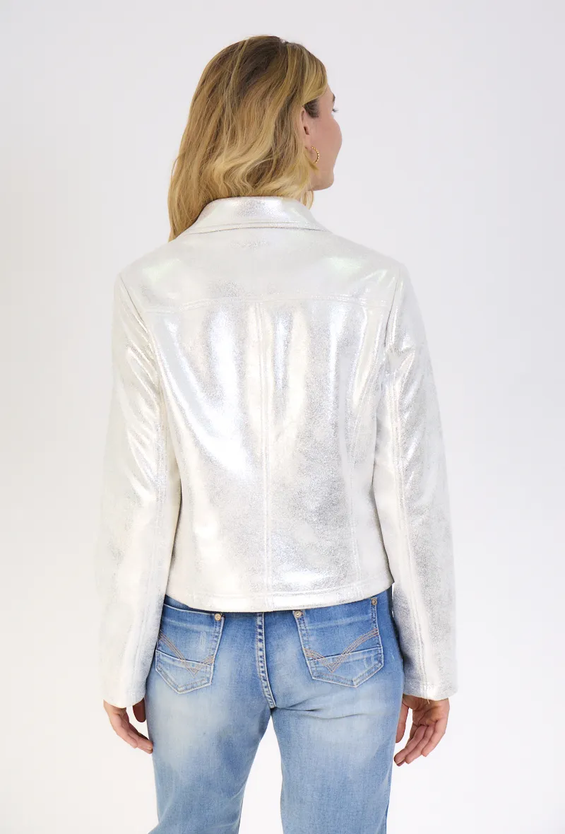 JOYCE – Perfecto-Jacke aus Wildleder in Metallic-Silber