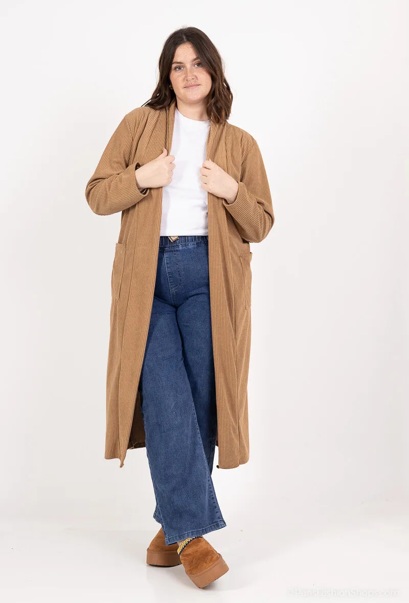 Lange offene Jacke mit Samttaschen