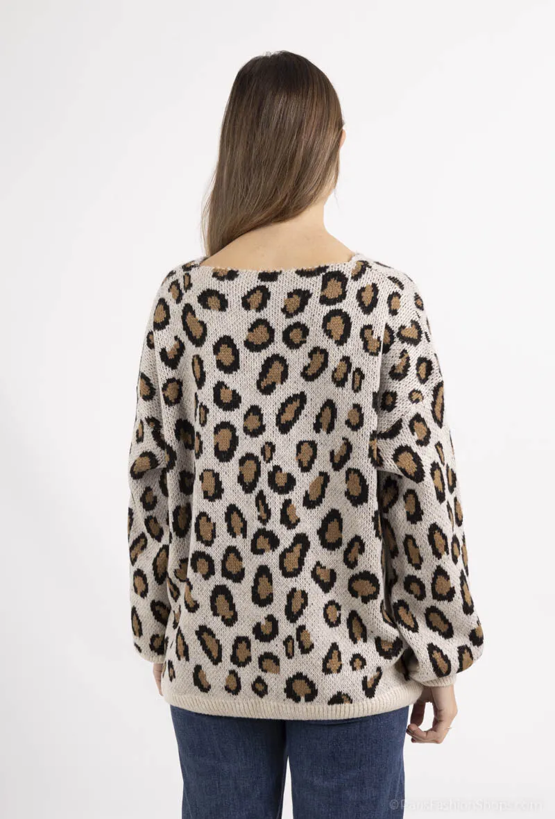 Pullover mit Knopf im Leopardenmuster