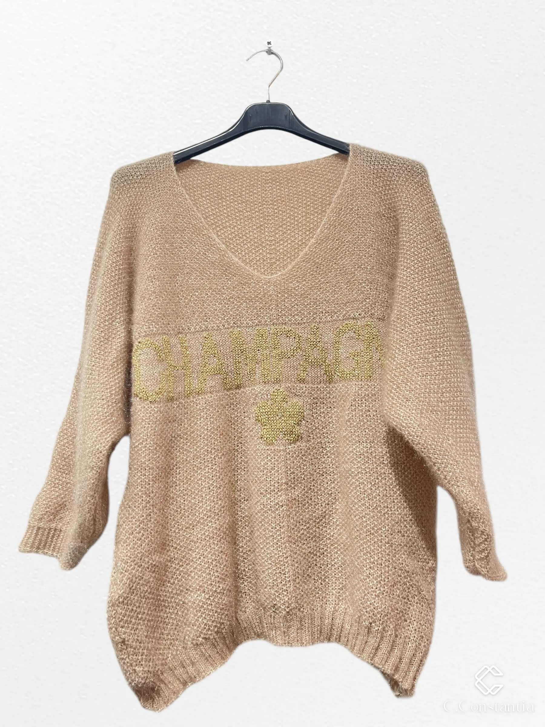 Pullover mit V-Ausschnitt „CHAMPAGNE“ in Gold