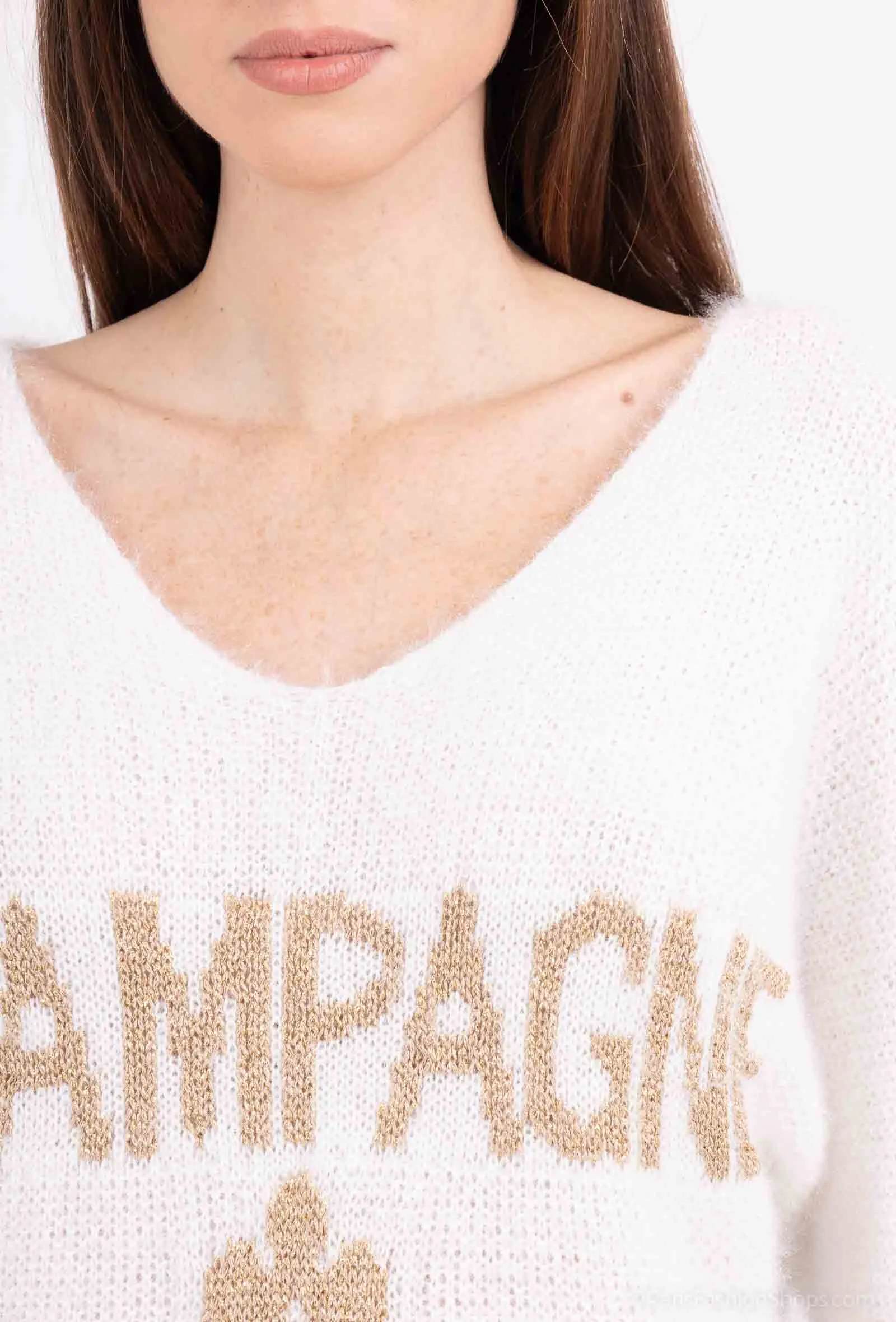 Pullover mit V-Ausschnitt „CHAMPAGNE“ in Gold