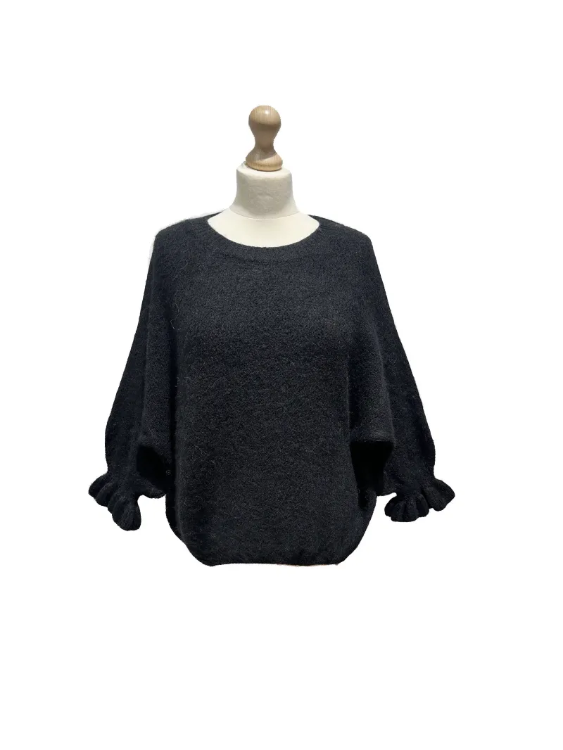 Schlichter Pullover mit Rüschenärmeln und Rundhalsausschnitt