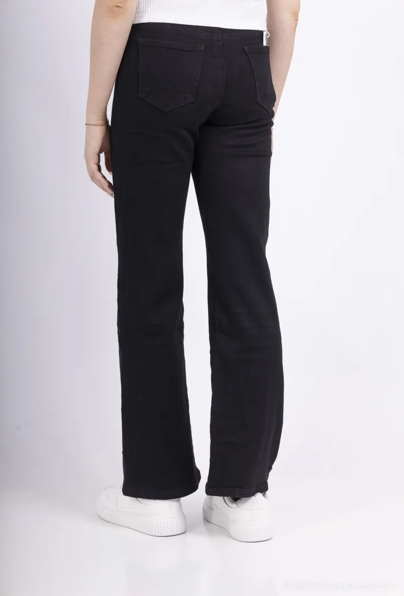 Schwarze Stretch-Push-up-Jeans mit weitem Bein