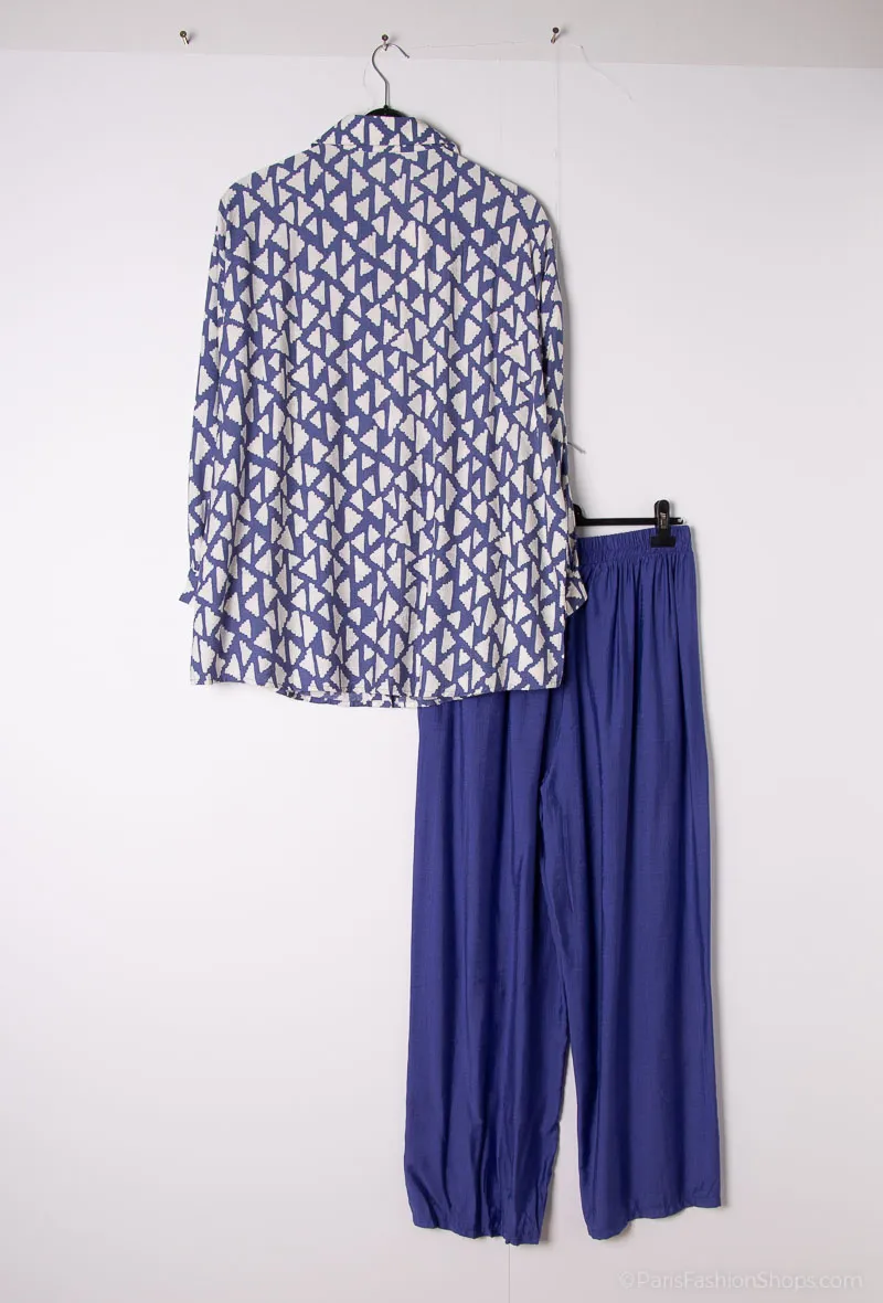 Set aus Hemd und Hose aus leinenähnlichem Stoff mit geometrischem Aufdruck