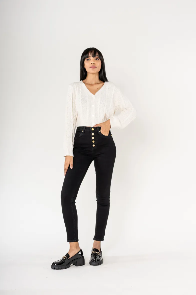 Slim-Jeans mit 5 goldenen Knöpfen