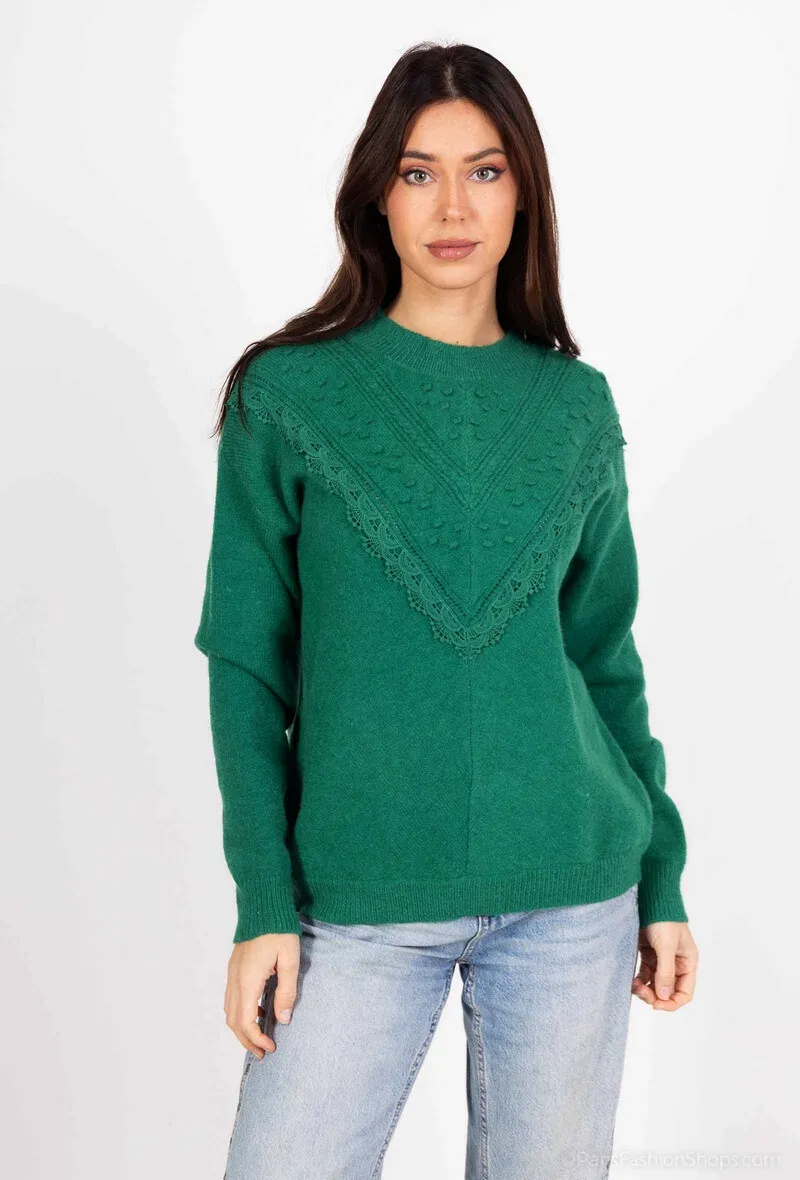 Strukturierter Pullover mit Spitze