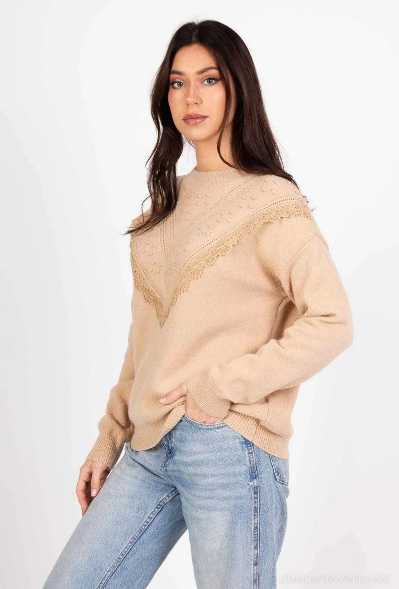Strukturierter Pullover mit Spitze
