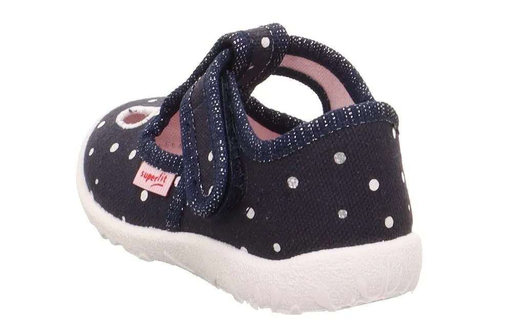 superfit SPOTTY - Dunkelblau/Silber Hausschuh mit Klettverschluss Punkte S13 1-009248-8020