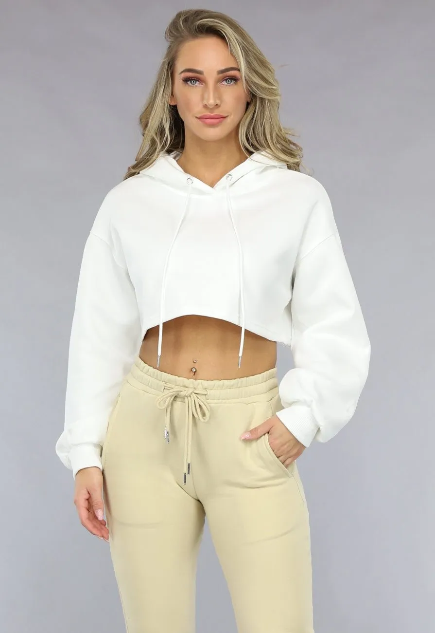 Weißer Cropped Hoodie mit Puffärmeln