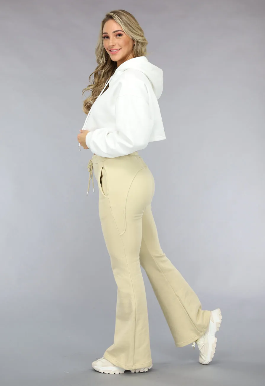 Weißer Cropped Hoodie mit Puffärmeln