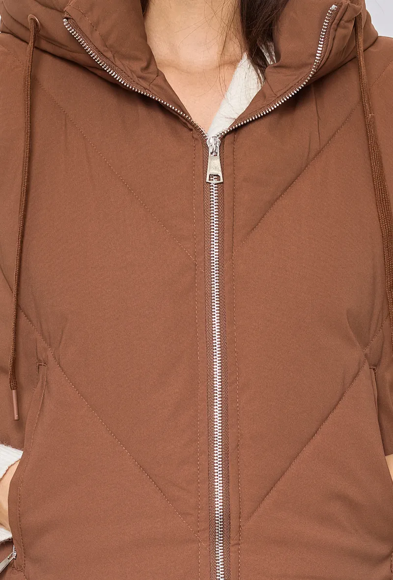 Ärmellose Down -Down -Down -Jacke - lange Kapuze, Reißverschluss an der Seite